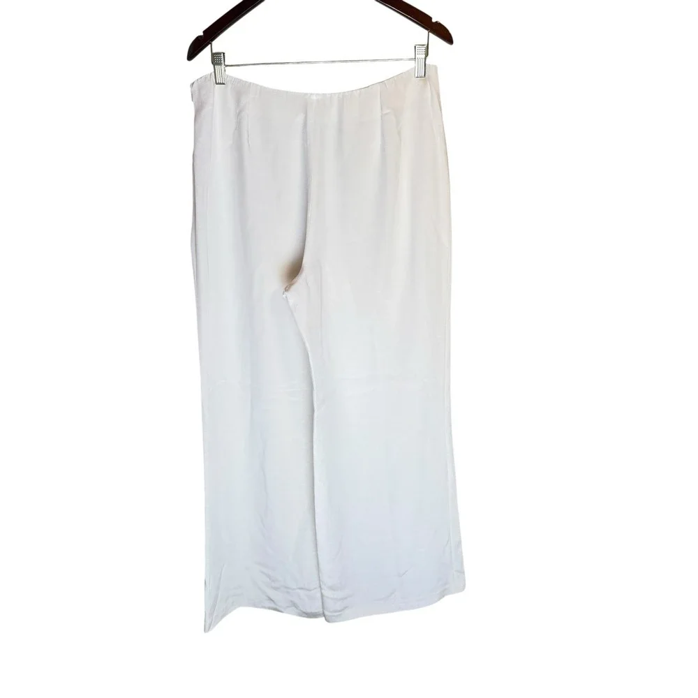Eileen Fisher Heavyweight Silk Crepe de Chine Pant White Wide Leg‎ Sz Med Bridal
